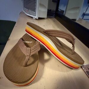 Hari Mari platform Brown Flip Flops with Rainbow Sole